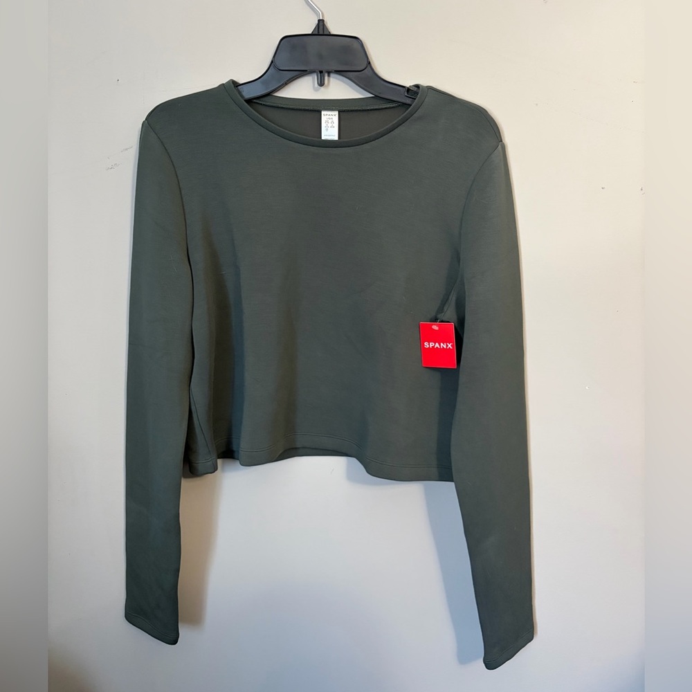 NWT Spanx Air Essentials Long Sleeve Top Dark Palm Size L